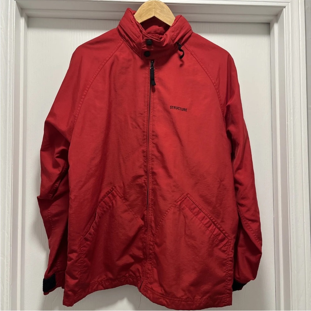 Structure Jacket Men's Medium Full Zip Nylon Windbreaker With In Collar Hood.